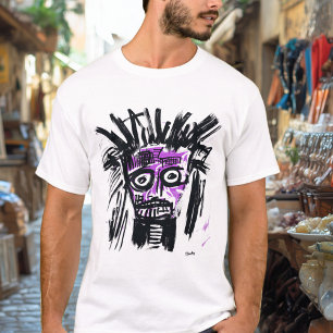 T-shirt Abstrait Visage Tribal - Violet et Noir Urbain Gra