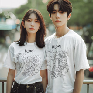 T-shirt Abstrait Woman Line Art, bohème bohème