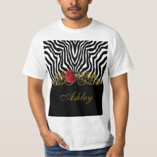 T-shirt Abstraite Fleur Zèbre Rouge Noir Blanc Or        