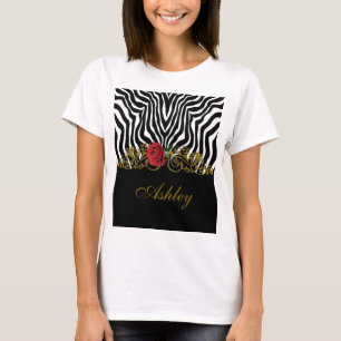 T-shirt Abstraite Fleur Zèbre Rouge Noir Blanc Or