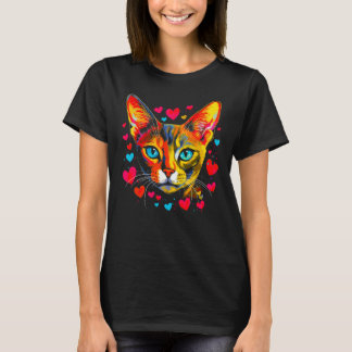 T-shirt Abyssinian Chat Bleu rose Coeur rouge