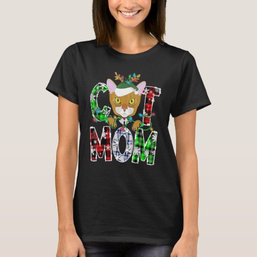 T-shirt Abyssinian Chat Maman Lights Jeu de Noël Pajama Re (Devant)