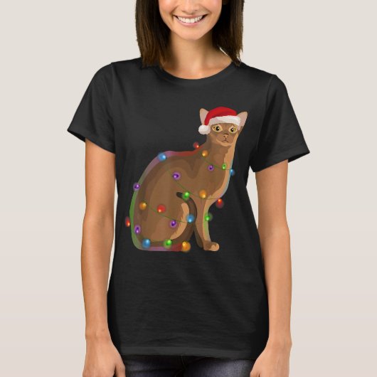 T-shirt Abyssinian Chat Noël Lumières Noël Amoureux des ch (Devant)