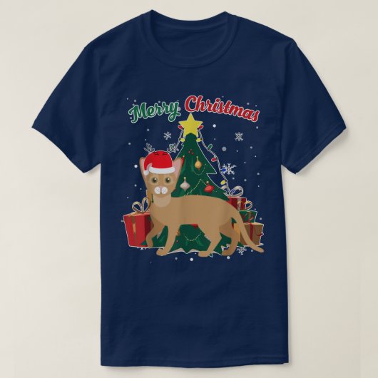 T-shirt Abyssinie Chat Noël Arbre Neige Flakes Noël Avant  (Design devant)