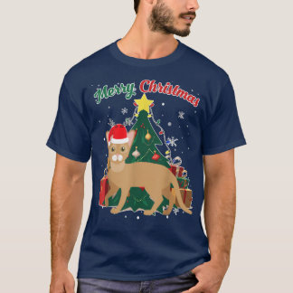 T-shirt Abyssinie Chat Noël Arbre Neige Flakes Noël Avant 