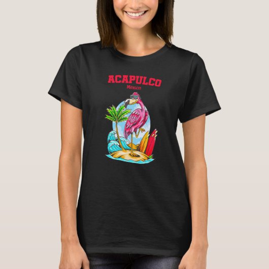T-shirt Acapulco Flamingo Beach Ocean Wave Surf (Devant)