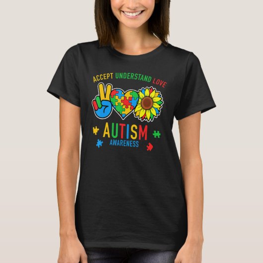 T-shirt Accept Understand Love Sunflower Everybody Autism  (Devant)