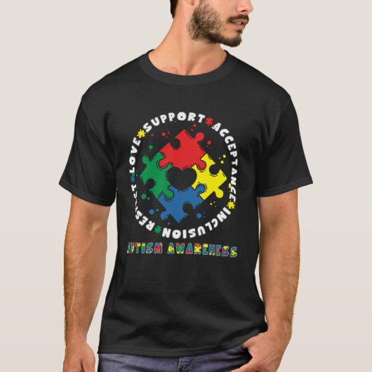 T-shirt Acceptance Inclusion Respect Love Support Autism A (Devant)