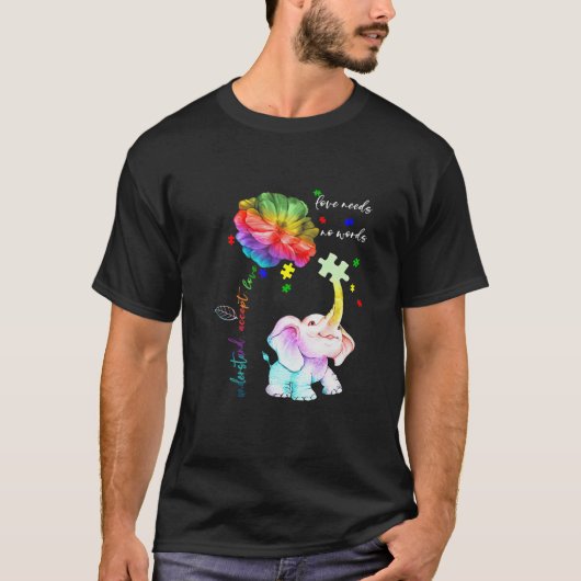 T-shirt Accepter Comprendre Elephant Daisy Puzzle Autism A (Devant)