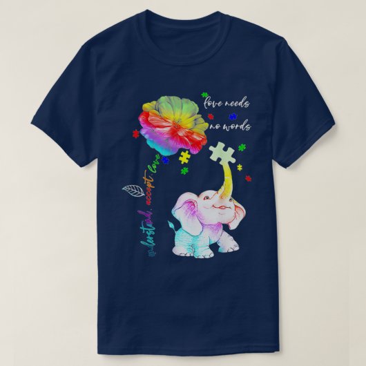 T-shirt Accepter Comprendre Elephant Daisy Puzzle Autism A (Design devant)