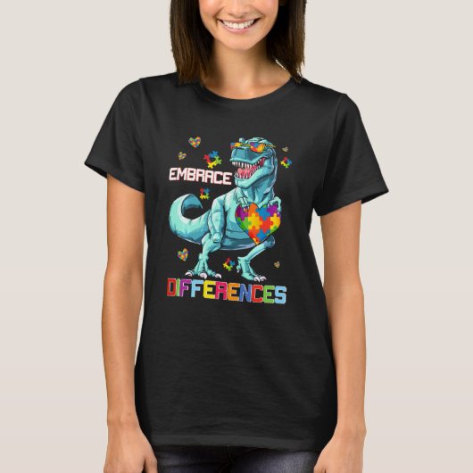 T-shirt Accepter la différence Puzzle de dinosaure Sensib (Devant)