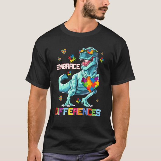 T-shirt Accepter la différence  Puzzle de dinosaure Sensib (Devant)