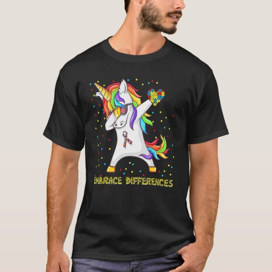T-shirt Accepter les Différences Licorne Dabbing Puzzle Au (Devant)