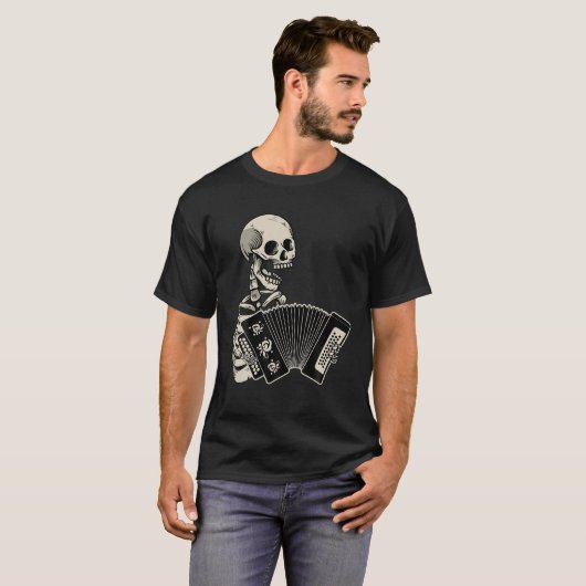 T-shirt Accordéon Lecteur Rétro Skull Skeleton Accordionis (Devant entier)