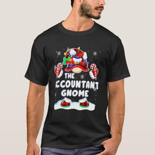 T-shirt Accountant Gnome Gnomies Red Plaid Matching Family (Devant)