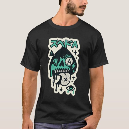 T-shirt Ace de pique — Crâne de goutte Katakana (Devant)