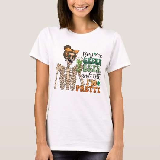 T-shirt Acheter Me Bière Verte - Squelette | Saint Patrick (Devant)