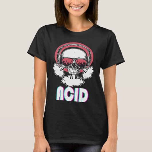 T-shirt Acid Disco Music Techno Trance Skull (Devant)