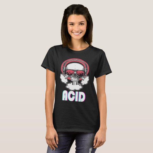 T-shirt Acid Disco Music Techno Trance Skull (Devant entier)