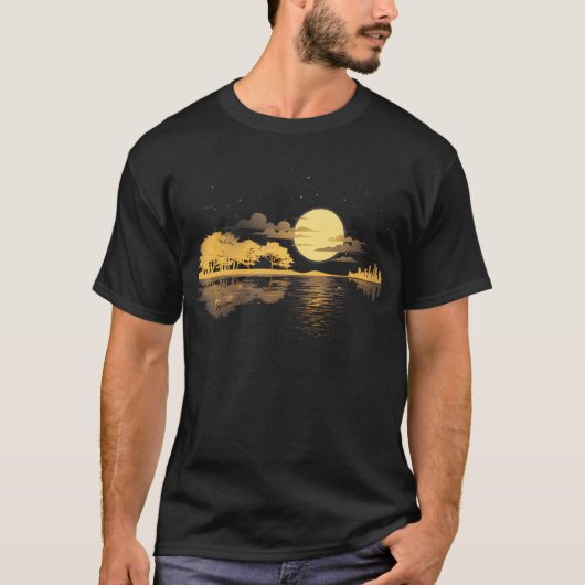 T-shirt Acoustic Guitar Lake Reflections Nature Moon Guita (Devant)