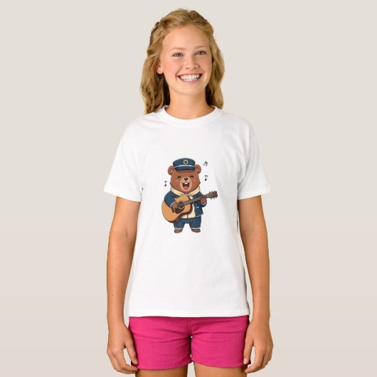 T-shirt Acoustic Guitar Playing Sailor Bear Kids (Devant entier)