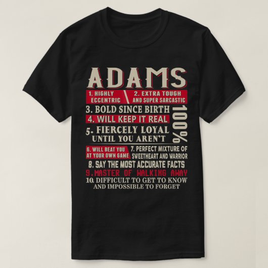 T-shirt Adams Name Gift Adams Adams Surname (Design devant)