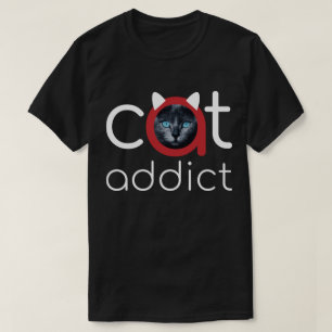 T-shirt Addict Chat Blanc Rouge Bleu Yeux Artwork