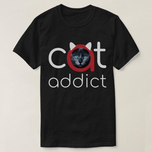 T-shirt Addict Chat Blanc Rouge Bleu Yeux Artwork (Design devant)