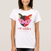 T-shirt Addict de chat mignon noir rouge rose Nom Customis (Devant)