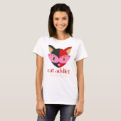 T-shirt Addict de chat mignon noir rouge rose Nom Customis (Devant entier)