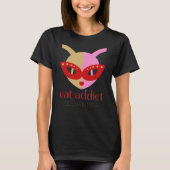 T-shirt Addict de chat mignon rouge rose or Customisé Nom (Devant)