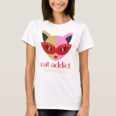 T-shirt Addict de chat mignon rouge rose Or Nom Customisé (Devant)