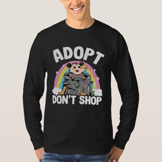 T-shirt Adopt Don t Shop Opossum Meme Trash Can Rainbow Po (Devant)