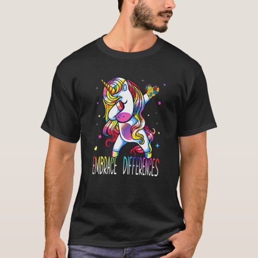 T-shirt Adopter les différences Licorne qui fait dab Autis (Devant)