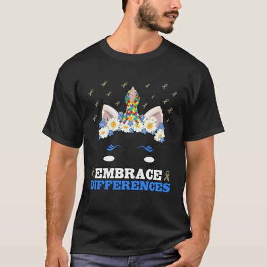 T-shirt Adopter les différences Licorne Visage Puzzle Auti (Devant)