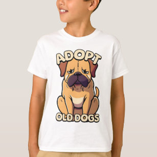 T-shirt Adoptez les vieux chiens ! Caricature pour chien t