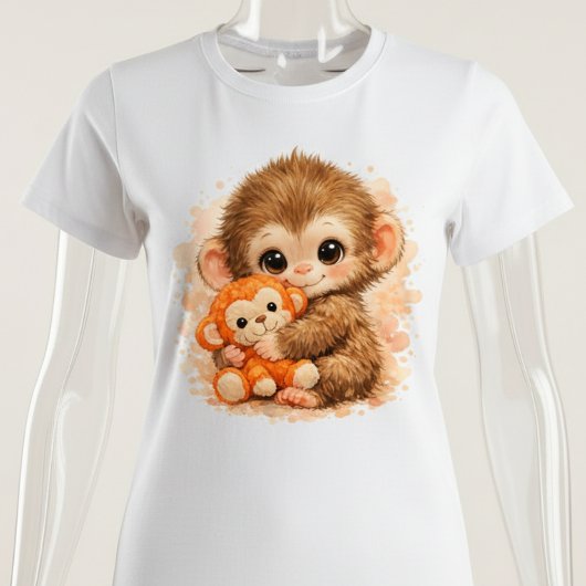 T-shirt Adorable Baby Monkey Hugging Plush Toy 