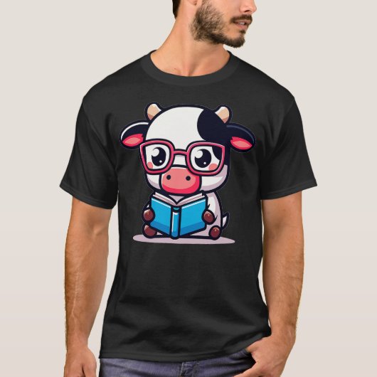 T-shirt Adorable Book Lover Cow With Reading Glasses Cute (Devant)