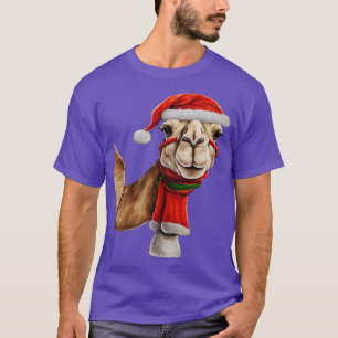 T-shirt adorable Camel mignon portant le chapeau de Noël v