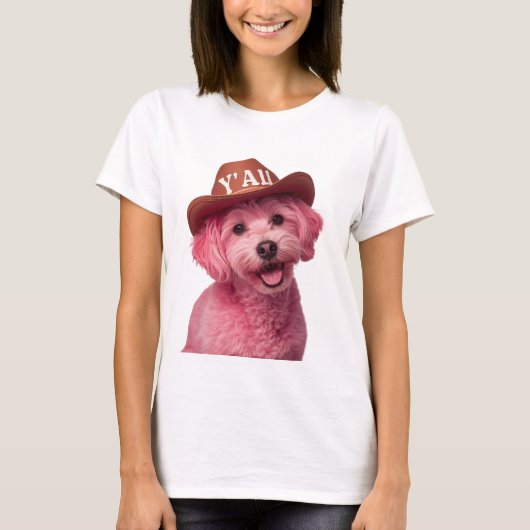 T-shirt Adorable caniche rose dans un casquette de style o (Devant)