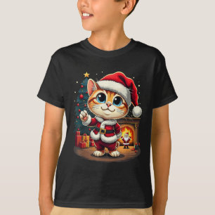 T-shirt Adorable Chat de Noël Santa Claus Beau Kit de Noël