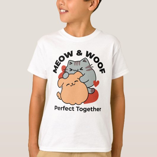 T-shirt Adorable chat et chien Hug - Meow & Woof Design (Devant)