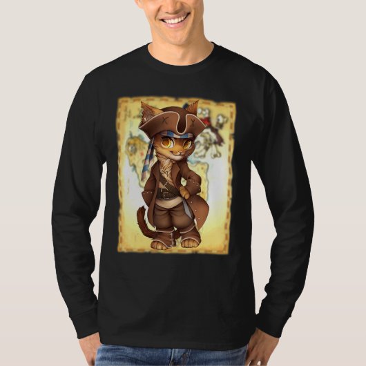 T-shirt Adorable Chat Habillé Comme Un Trésor Pirate M (Devant)