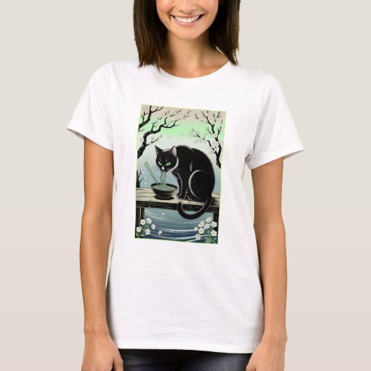 T-shirt Adorable Chat Mangeant du Ramen (Devant)
