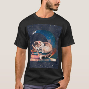 T-shirt Adorable Chat sur la Lune Lire un livre