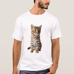 T-shirt Adorable chaton Bengal portant une écharpe tricoté