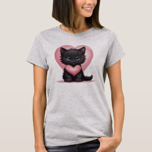 T-shirt Adorable chaton noir de la Saint-Valentin
