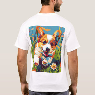 T-shirt Adorable Chibi Corgi Puppy Courir dans le jardin T