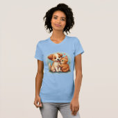 T-shirt Adorable Chiot et Kitten Accrochage (Devant entier)