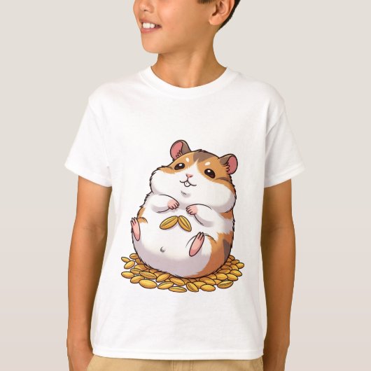 T-shirt Adorable Chubby Hamster Sitting on Pile of Seeds (Devant)